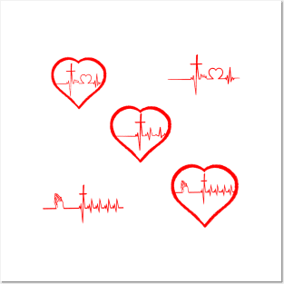 Christianity, Heartbeat icon, cross, heart & prayer Posters and Art